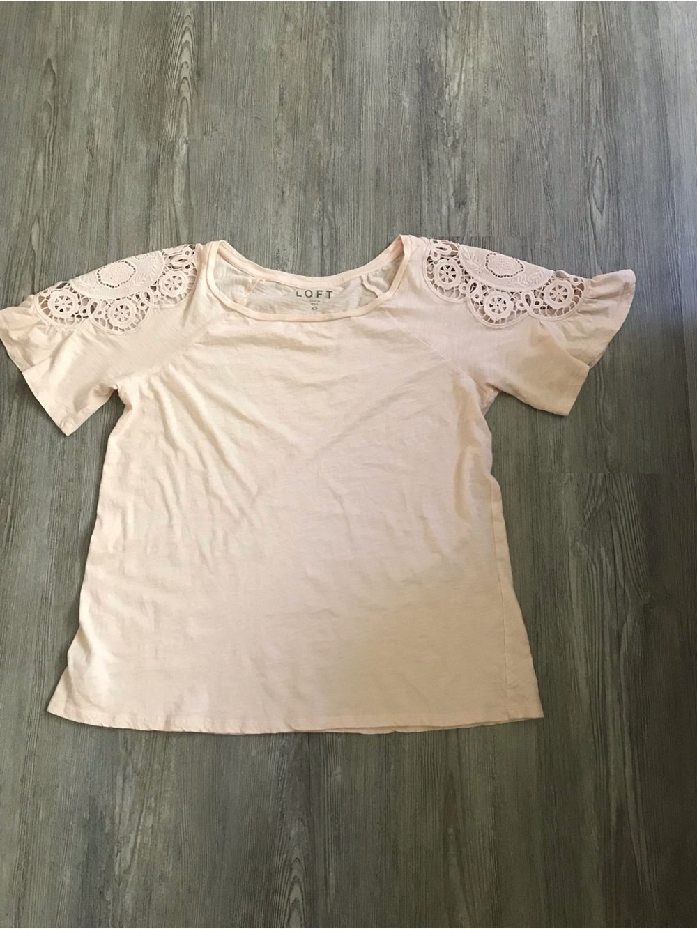 LOFT Blush Pink Short Sleeve Tee with Crochet Shoulder